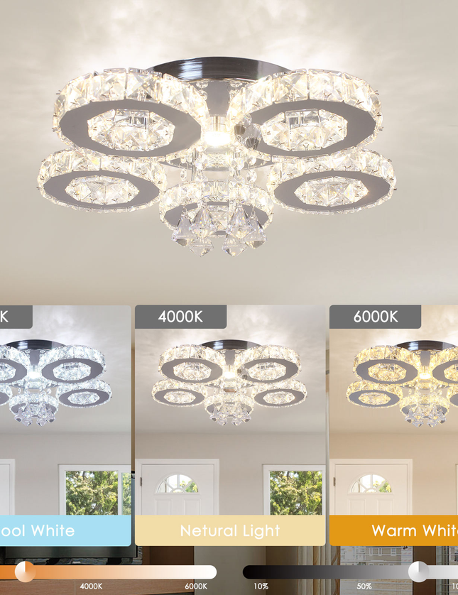 5-Ring LED Ceiling Light K9 Crystal Ceiling Chandelier