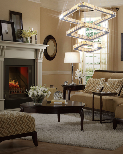 Rectangular Stainless Steel LED Crystal Pendant Light