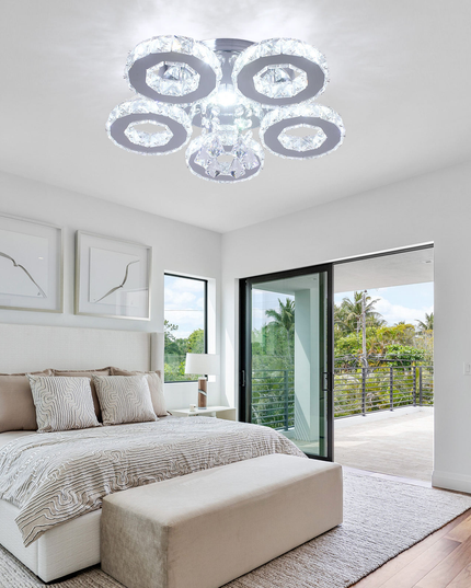 5-Ring LED Ceiling Light K9 Crystal Ceiling Chandelier