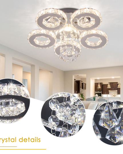 5-Ring LED Ceiling Light K9 Crystal Ceiling Chandelier