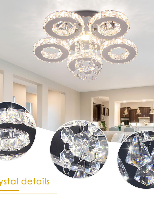 5-Ring LED Ceiling Light K9 Crystal Ceiling Chandelier