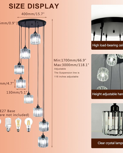 Lange spiralförmige Kristall-Pendelleuchte