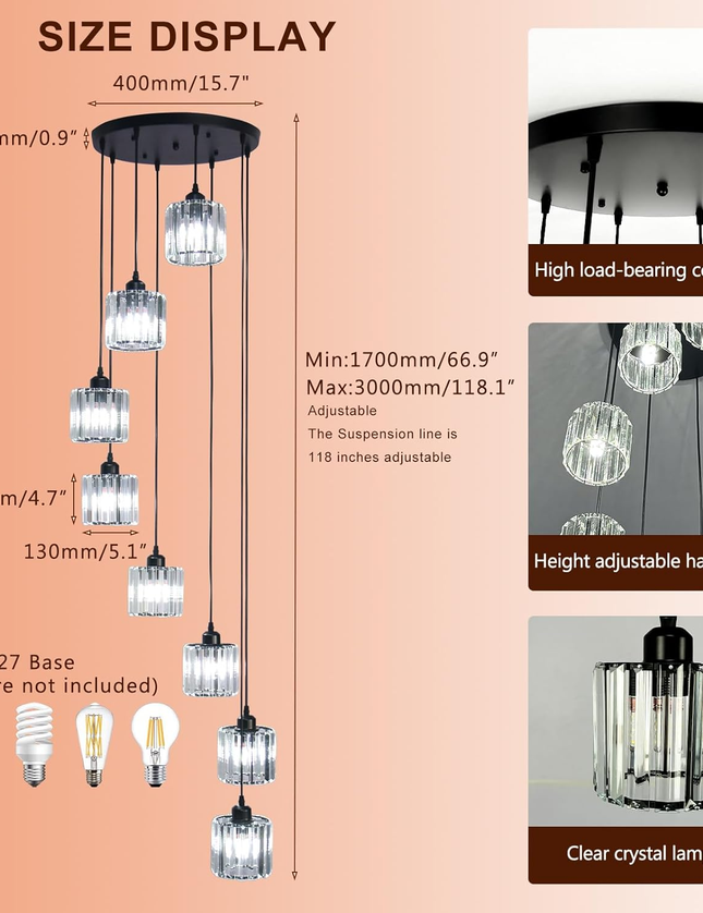 Lange spiralförmige Kristall-Pendelleuchte