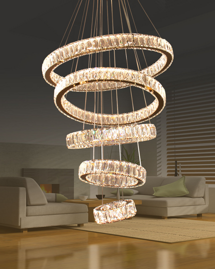 5-Ring LED Crystal Pendant Lamp