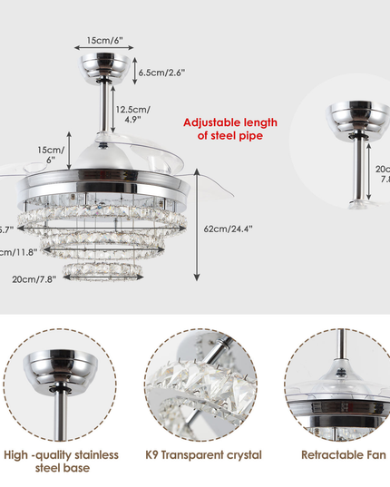 Modern LED dimmable fan light with six speed settings