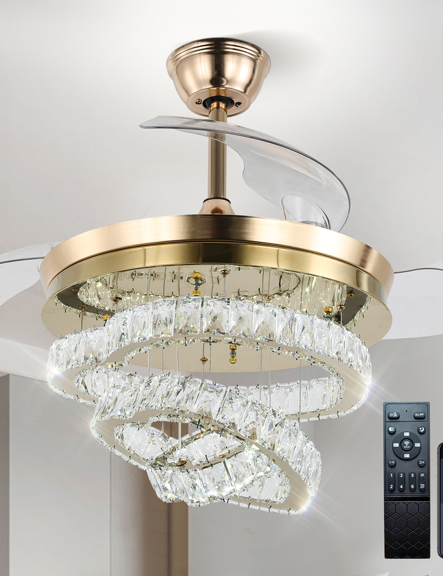 42'' Moderner K9 Kristall-LED-Deckenventilator mit Beleuchtung