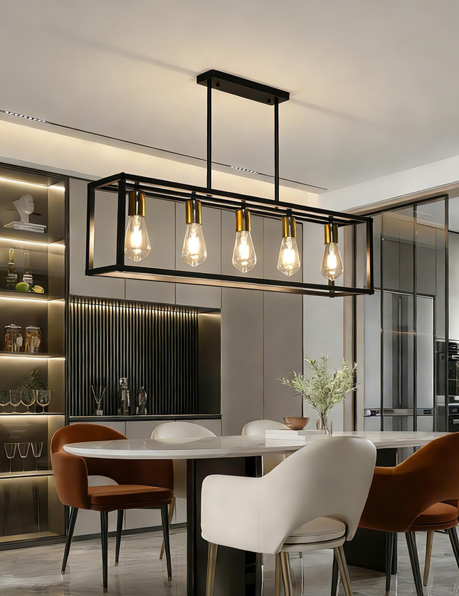 Black 5-Light Rustic Industrial Chandelier E27 for Dining Kitchen Island Bedroom