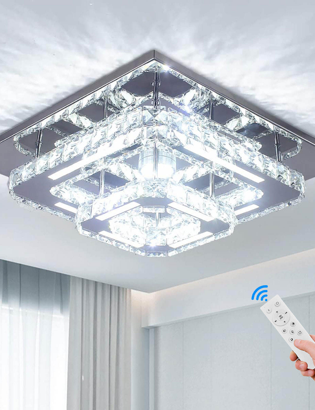 2-Layer Square K9 Crystal LED Ceiling Light