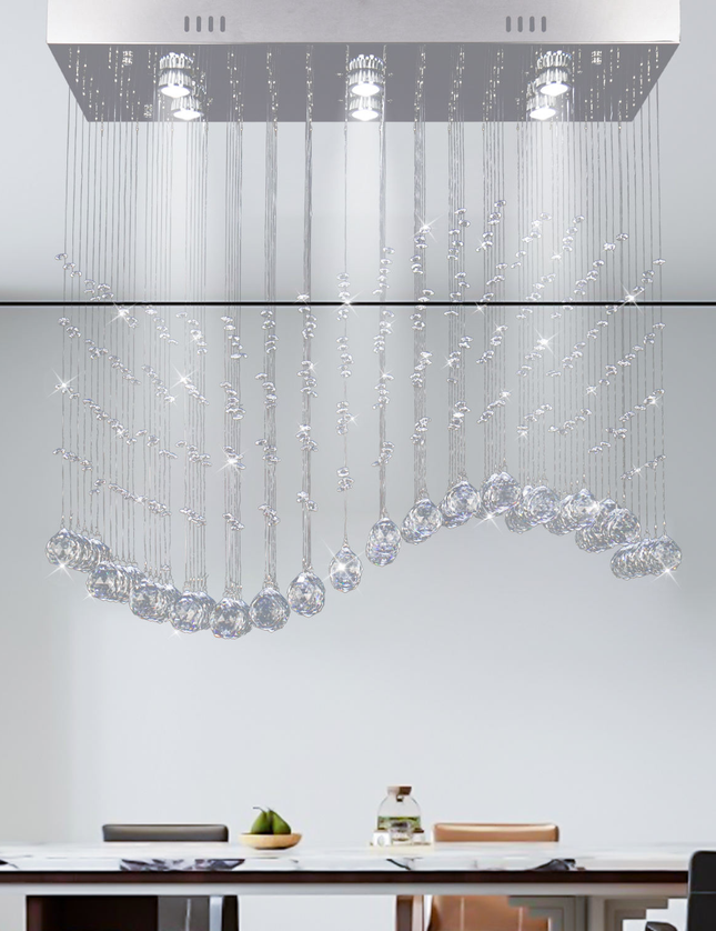 Long Hanging Wave LED Crystal Chandelier