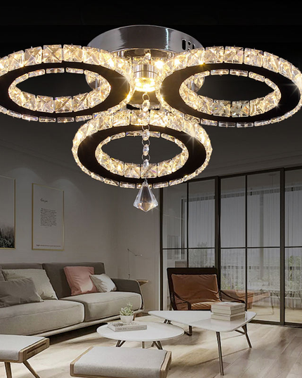 Three-Ring Stainless Steel Crystal Ceiling Lamp Pendant Light