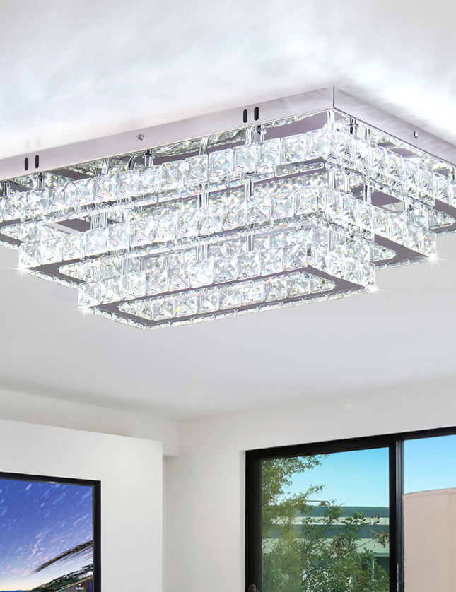 3-Tier Rectangular LED K9 Crystal Ceiling Chandelier