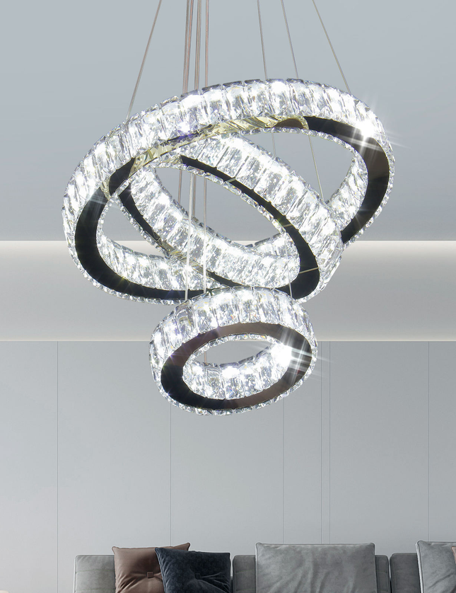 Modern 3-Ring K9 Crystal LED Chandelier