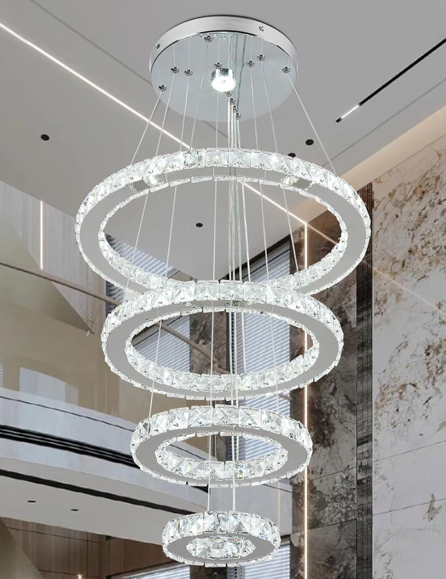 4-Ring Adjustable Modern Crystal LED Chandelier