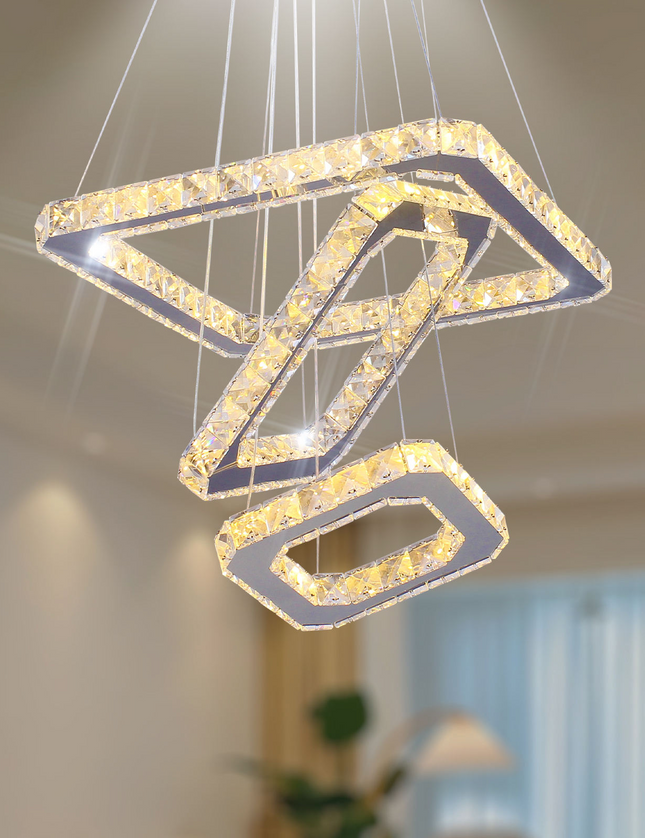 Rectangular Stainless Steel LED Crystal Pendant Light
