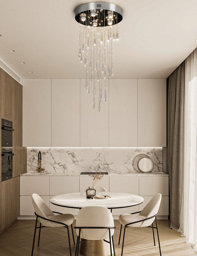 K9 Crystal Long Hanging Chandelier Stainless Steel Ceiling Light