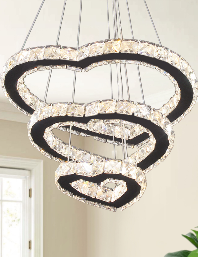 Modern Luxury 3 Hearts Rings Crystal Chandelier