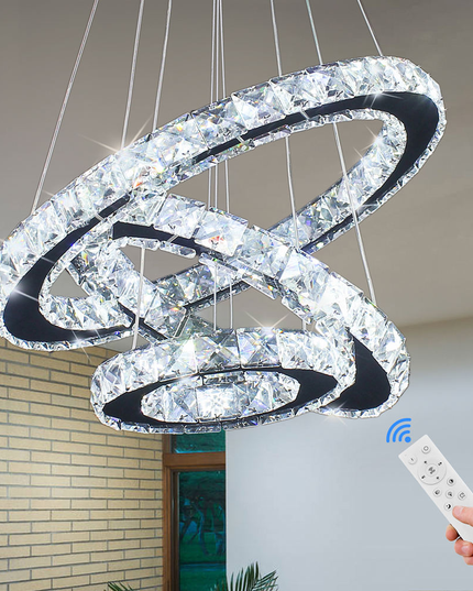 Modern 3-Ring Round K9 Crystal Pendant Chandelier