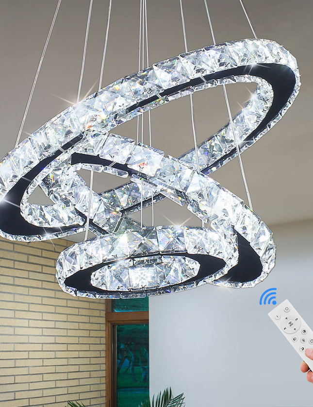 Modern 3-Ring Round K9 Crystal Pendant Chandelier