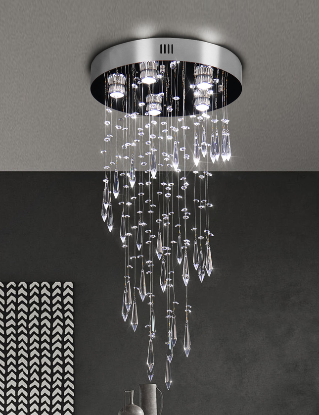 K9 Crystal Long Hanging Chandelier Stainless Steel Ceiling Light