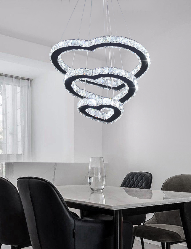 Modern Luxury 3 Hearts Rings Crystal Chandelier