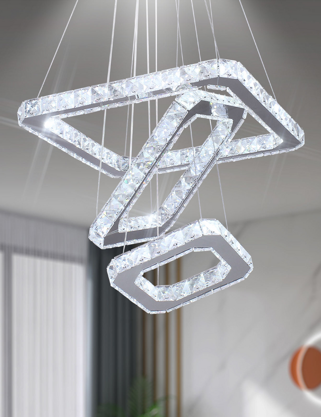 Rectangular Stainless Steel LED Crystal Pendant Light