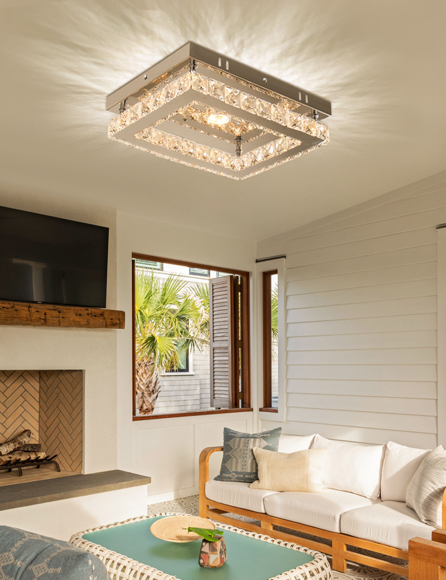 Luxury LED Single Rectangular Crystal Ceiling Light