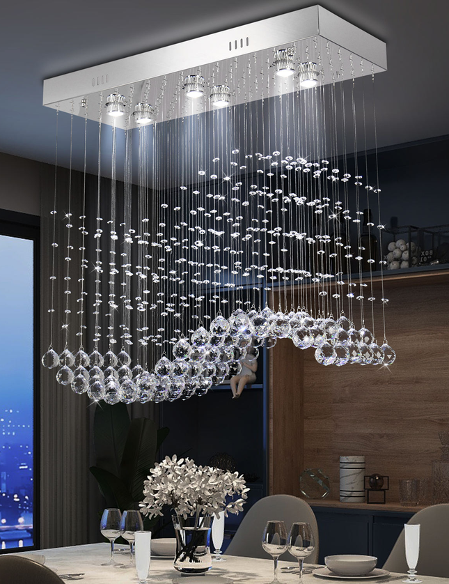Long Hanging Wave LED Crystal Chandelier