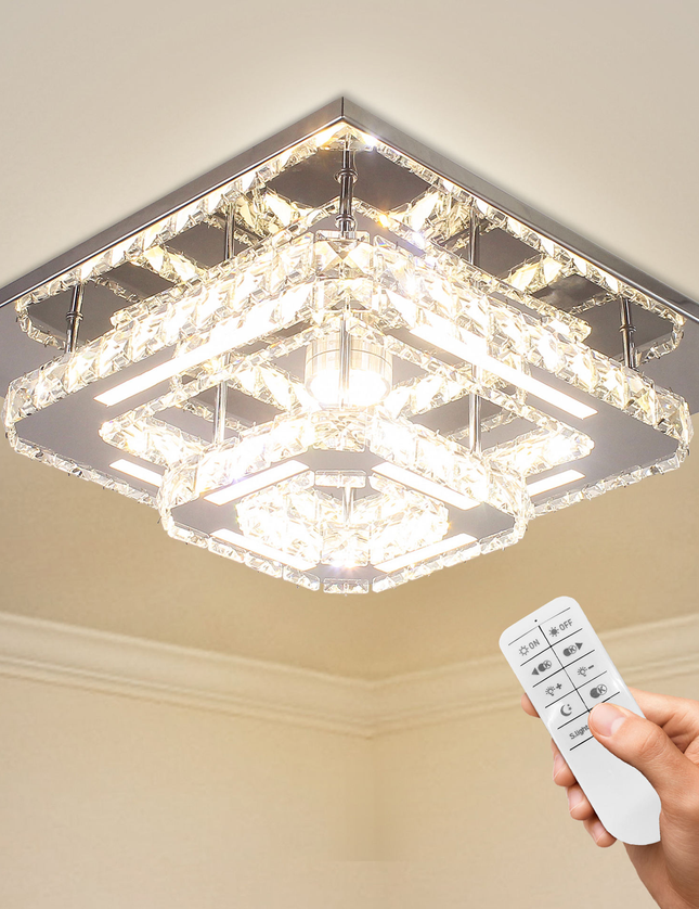 2-Layer Square K9 Crystal LED Ceiling Light