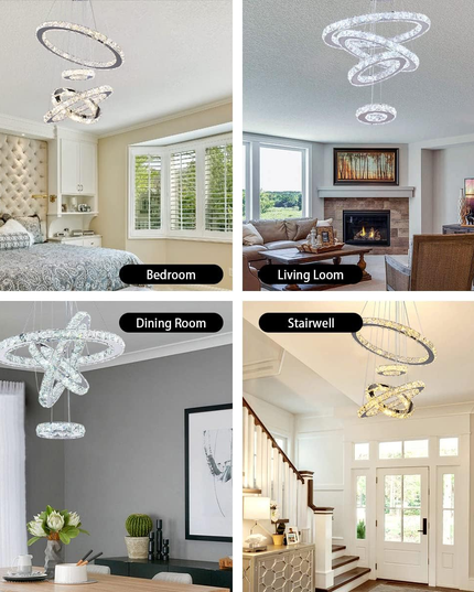 4-Ring Adjustable Modern Crystal LED Chandelier