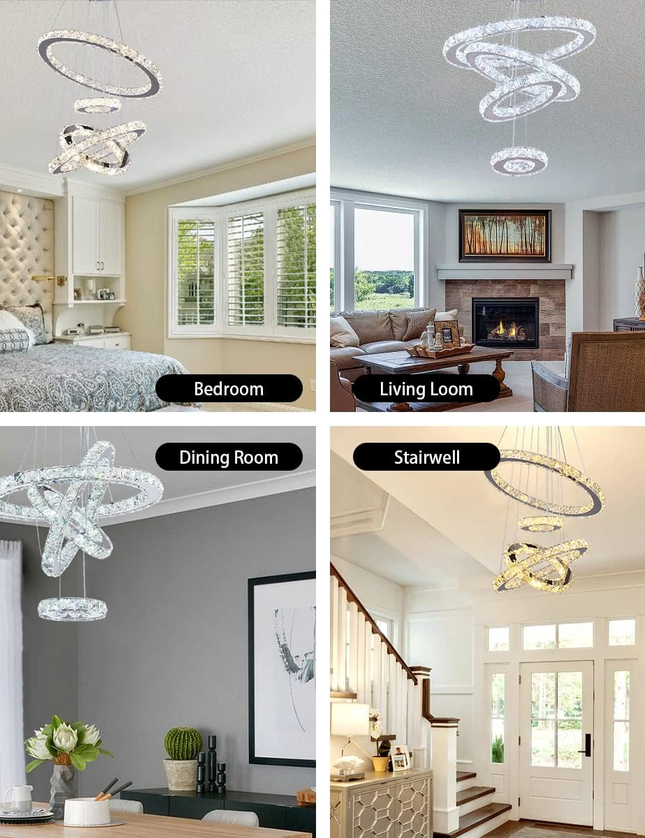 4-Ring Adjustable Modern Crystal LED Chandelier