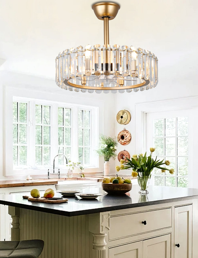 Goldene LED-Deckenventilatorleuchte E12 mit Fernbedienung