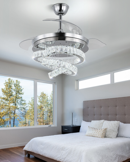 42'' Modern K9 Crystal LED Ceiling Fan with Light