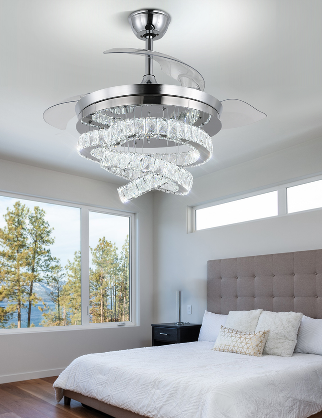42'' Moderner K9 Kristall-LED-Deckenventilator mit Beleuchtung