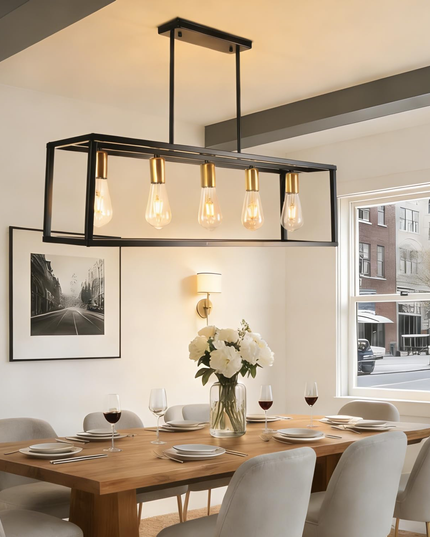Black 5-Light Rustic Industrial Chandelier E27 for Dining Kitchen Island Bedroom