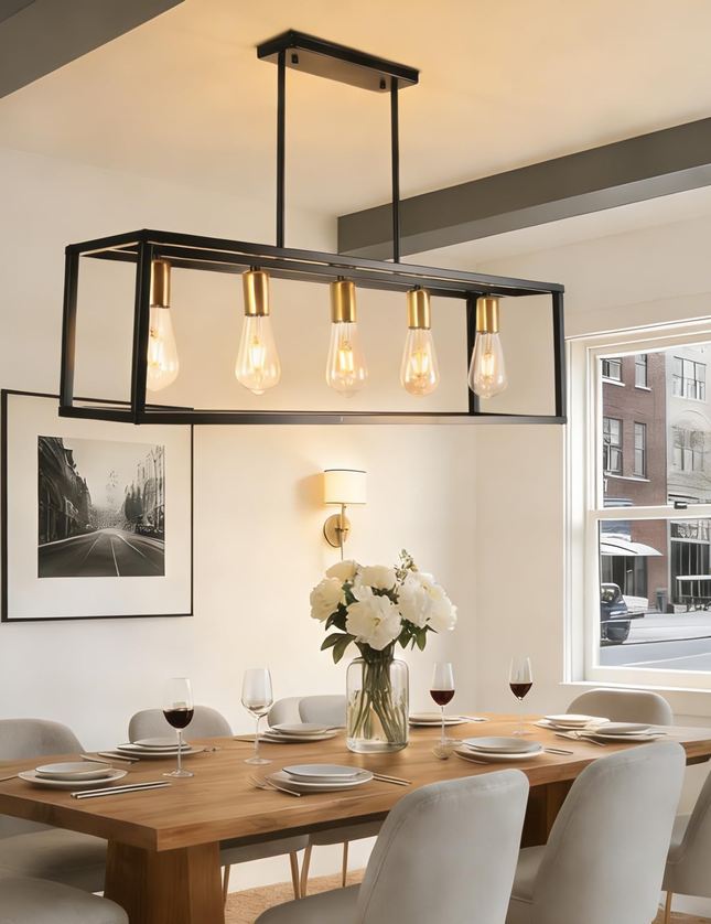 Black 5-Light Rustic Industrial Chandelier E27 for Dining Kitchen Island Bedroom