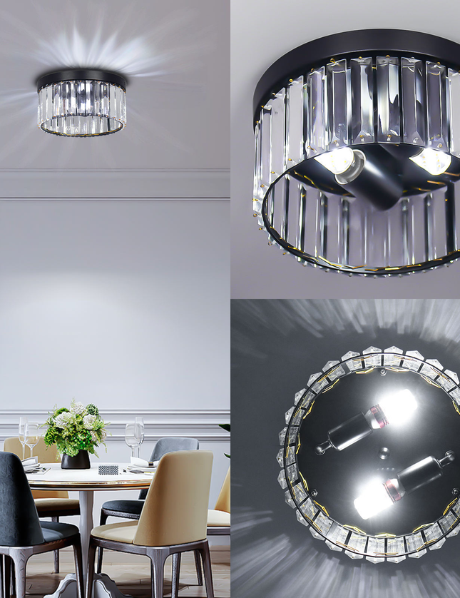 LED Ceiling Light Luxury Black K9 Crystal Chandelier