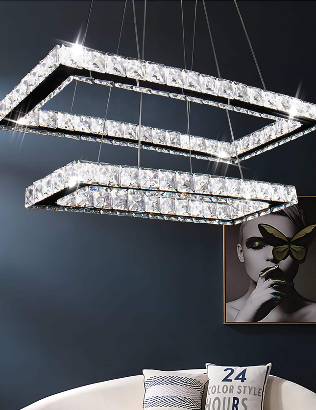 Ceiling Chandelier 2 Rectangular K9 Crystal