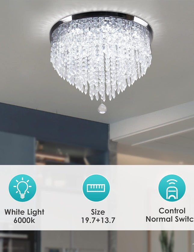 LED Crystal Flush Mount Ceiling Light – White Light