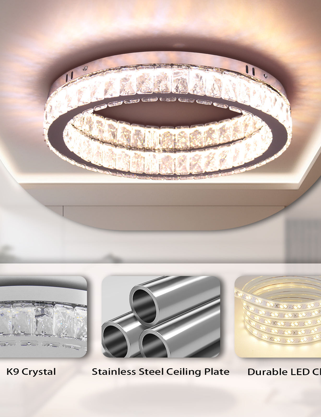 Round LED K9 Crystal Ceiling Light