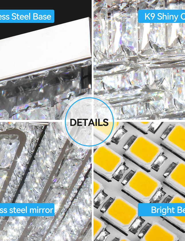 Long Square Design K9 Crystal LED Ceiling Light