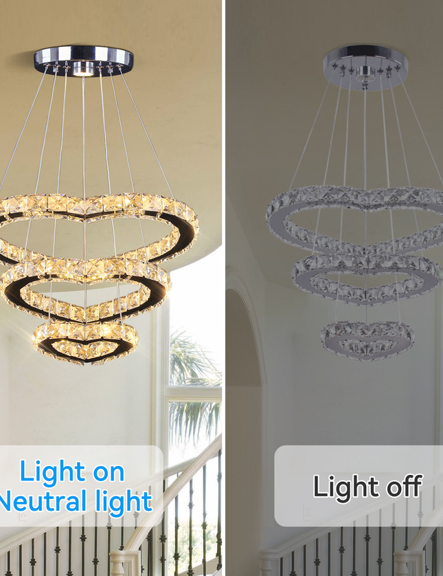 Modern Luxury 3 Hearts Rings Crystal Chandelier