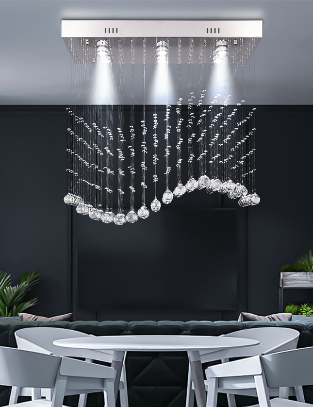 Long Hanging Wave LED Crystal Chandelier
