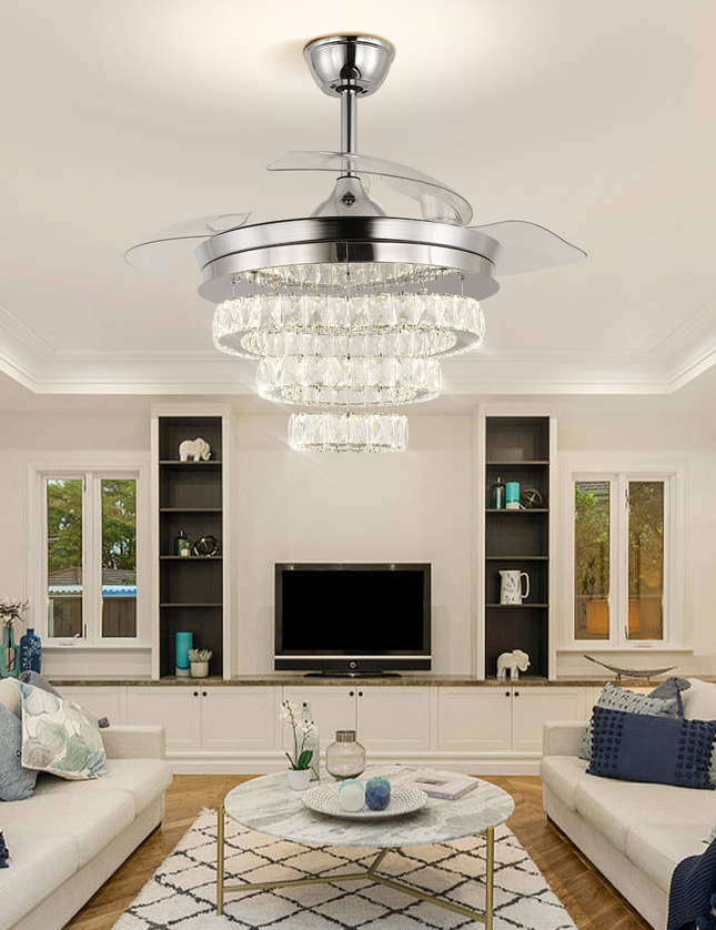 42'' Moderner K9 Kristall-LED-Deckenventilator mit Beleuchtung