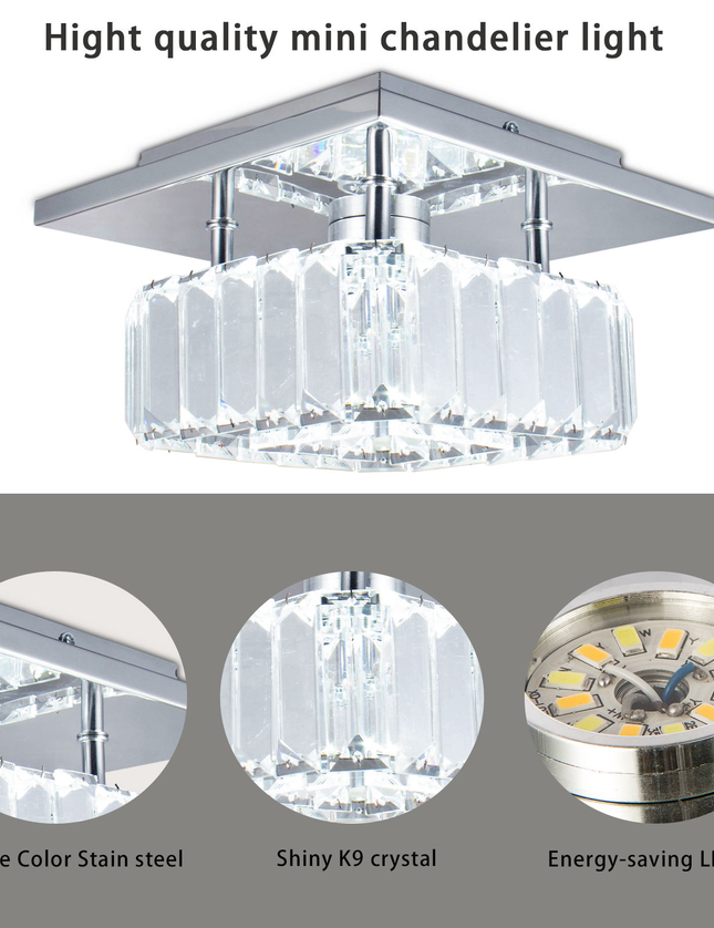 7.8" Modern Square K9 Crystal LED Ceiling Light