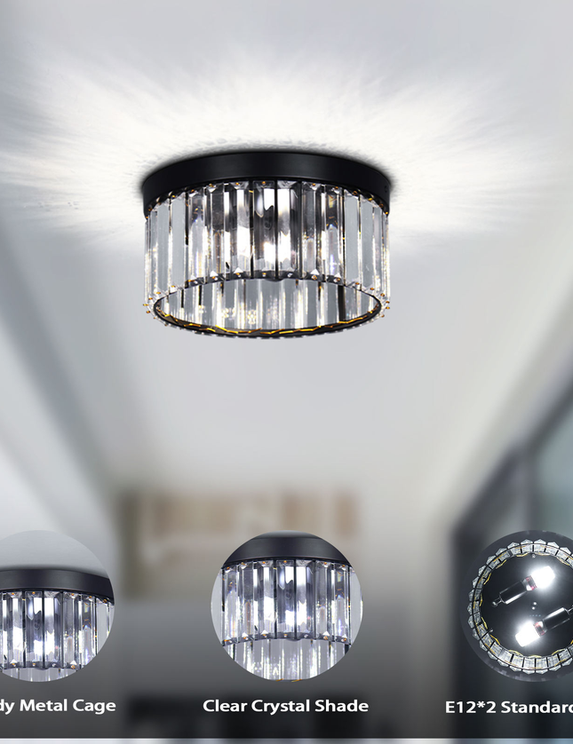LED Ceiling Light Luxury Black K9 Crystal Chandelier
