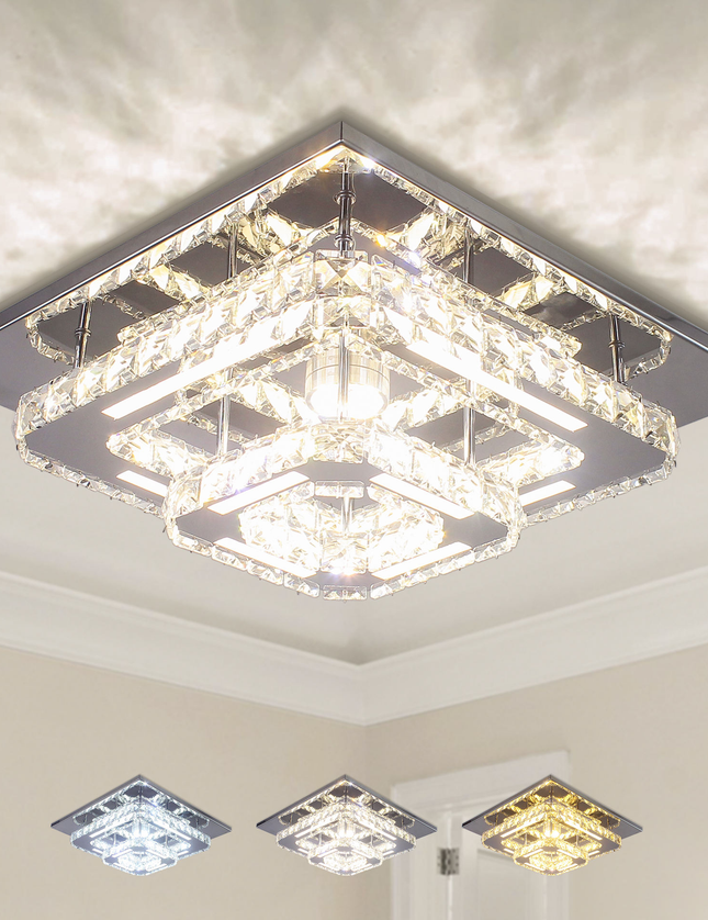 2-Layer Square K9 Crystal LED Ceiling Light