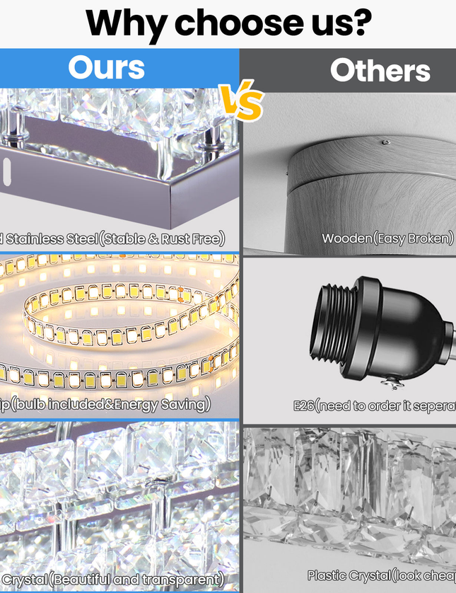 3-Tier Rectangular LED K9 Crystal Ceiling Chandelier