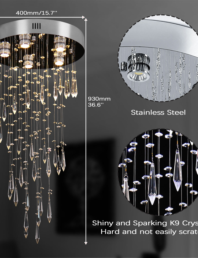 K9 Crystal Long Hanging Chandelier Stainless Steel Ceiling Light