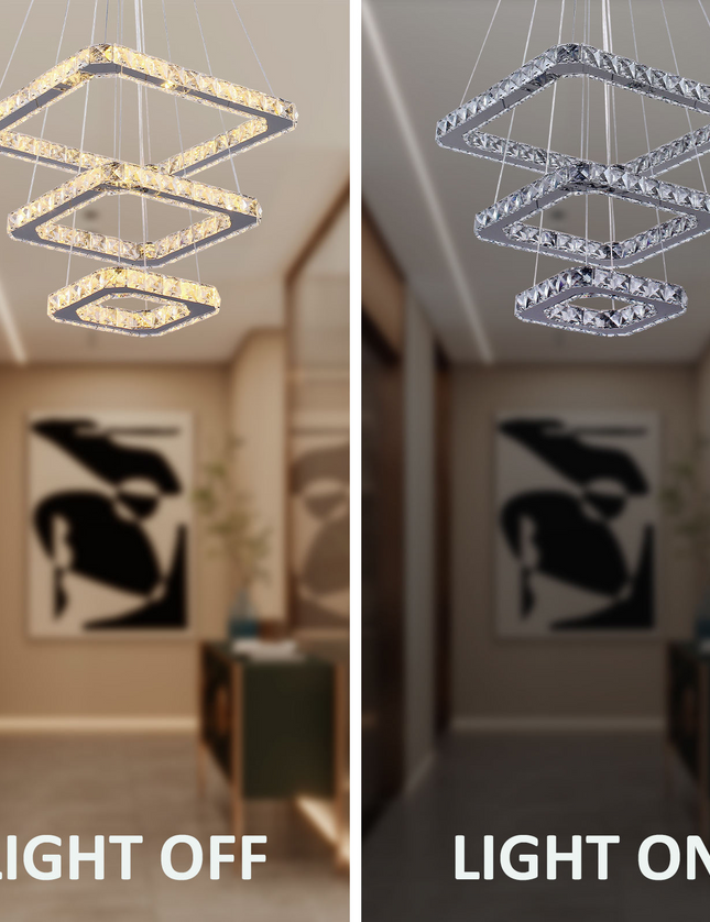Rectangular Stainless Steel LED Crystal Pendant Light