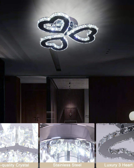 Nordic 3 Hearts Crystal Ceiling Light